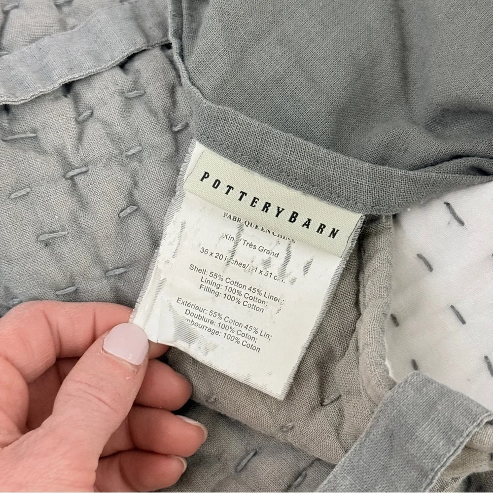 Pottery Barn Pick-Stitch Handcrafted Cotton Linen Quilted Sham